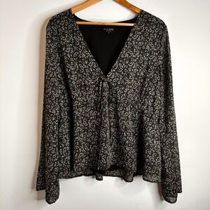 Y2K Babydoll Blouse Top Sz 18 Black Floral Whimsigoth Boho Practical Magic 90s